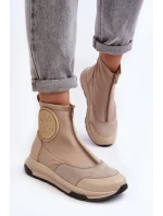 Dámské kožené boty s zipem model 21639047 béžové - Maciejka Dámské kožené boty s zipem model 21639047 béžové - Maciejka