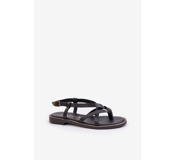 Kožené Ploché Sandály S Propletenými Pásky Zazoo 40429 Černé