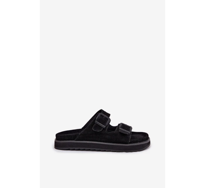 Dámské Zamszové Klapky S Klamrami D.Franklin Černé DFSH405001