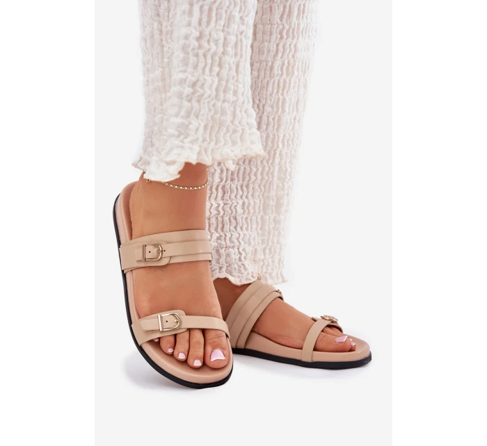 Dámské Pantofle S Přezkami Béžové model 21700025 - Boto Dámské Pantofle S Přezkami Béžové model 21700025 - Boto