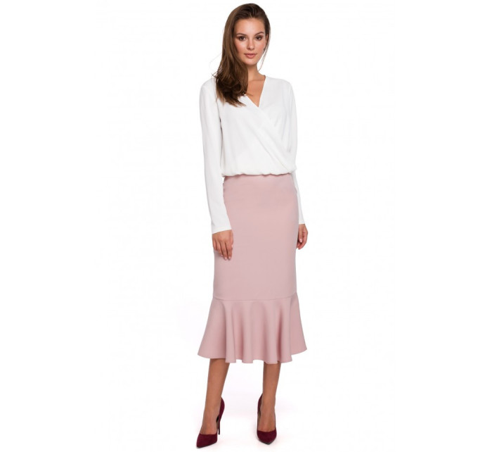 K025 Volánová tužková sukně - krepová růžová