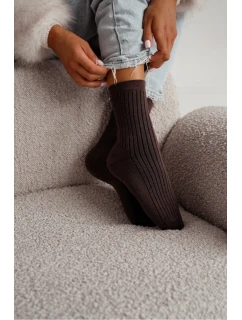 Dámské froté ponožky s proužky – čokoládové