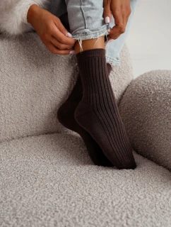 Dámské froté ponožky s proužky – čokoládové