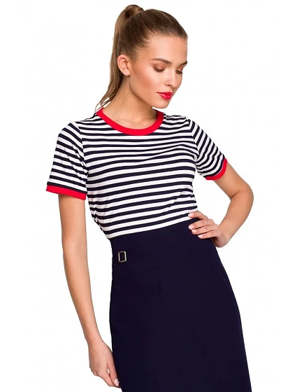 Sukně s vysokým pasem model 18432064 tmavě modrá - STYLOVE