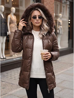 Dámská zimní prošívaná bunda s kapucí, hnědá, FashionStreet TY5757