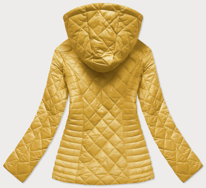 Žlutá prošívaná dámská bunda s kapucí (LY-01)