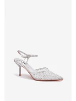 Dámské síťované sandály na jehlovém podpatku se zdobením Stříbrné model 22103201 - Boto Dámské síťované sandály na jehlovém podpatku se zdobením Stříbrné model 22103201 - Boto