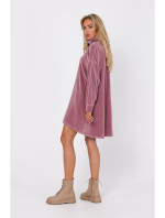 model 18863644 Asymetrické šaty s límečkem na zip krepová růžová - Moe