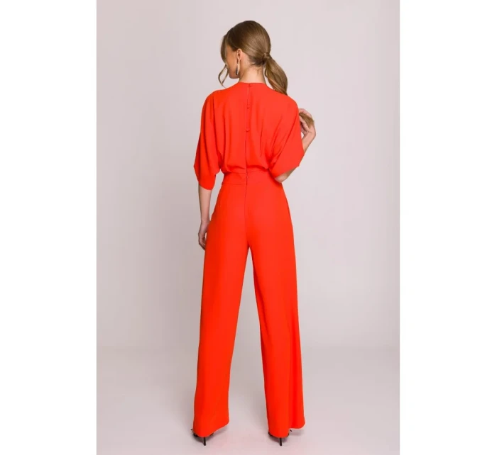 Kombinéza se širokými nohavicemi a výstřihem korálová model 20966139 - STYLOVE Kombinéza se širokými nohavicemi a výstřihem korálová model 20966139 - STYLOVE