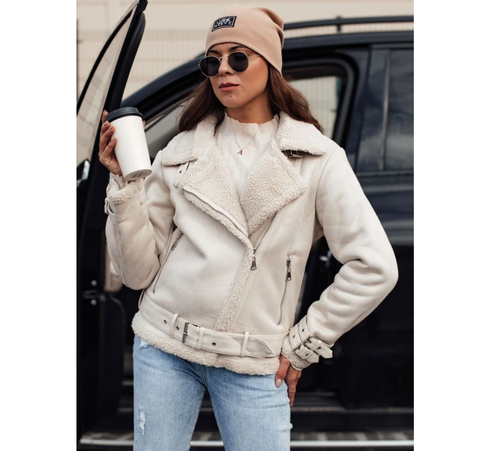 Dámská semišová bunda LEVERINO s ovčí kůží bílá FashionStreet TY4732