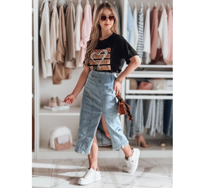 Džínová midi sukně s rozparkem MORETES modrá FashionStreet CY0481