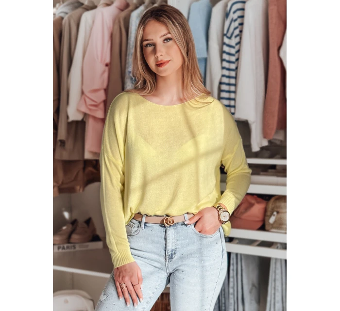 Dámský oversize hladký svetr SENZIA lemon FashionStreet MY2449