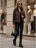 Dámská prošívaná péřová bunda s pletenými rukávy, hnědá, FashionStreet TY5931 Dámská prošívaná péřová bunda s pletenými rukávy, hnědá, FashionStreet TY5931