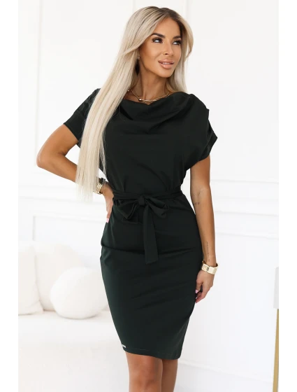 šaty s asymetrickou sukní a páskem KHAKI model 21222751 - numoco