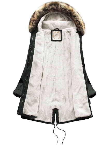 Dámská zimní bunda parka v army barvě s kožešinovou podšívkou a s kapucí model 21242006 - Libland