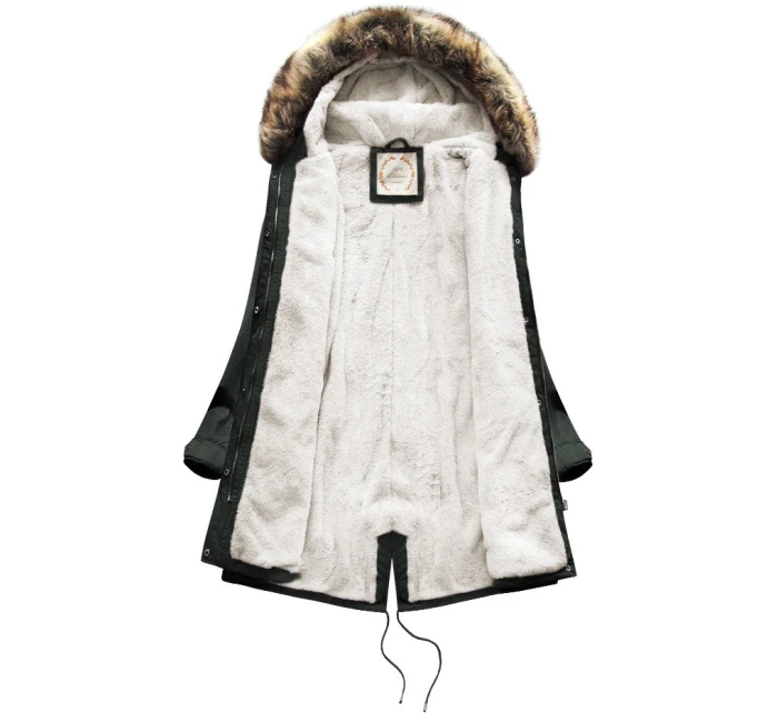 Dámská zimní bunda parka v army barvě s kožešinovou podšívkou a s kapucí model 21242006 - Libland