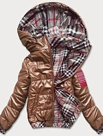 Dámská krátká bunda s ozdobným lemem v karamelové barvě (B8030-14)