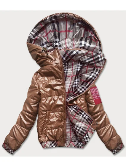 Krátká dámská bunda v karamelové barvě s ozdobným lemováním model 18019190 - S'WEST