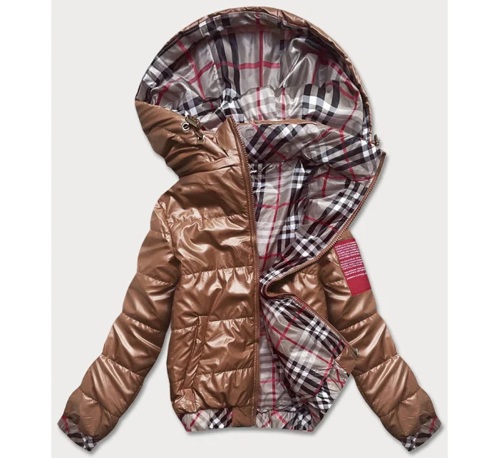 Krátká dámská bunda v karamelové barvě s ozdobným lemováním model 18019190 - S'WEST