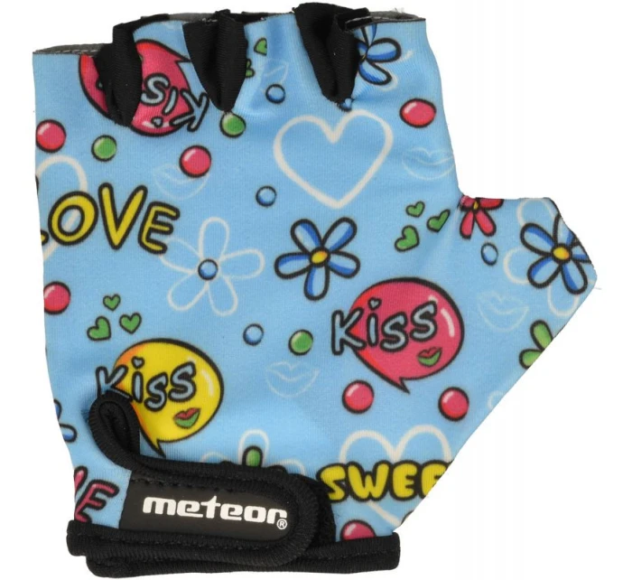 Dětské cyklistické rukavice Junior Kiss Love modré - Meteor