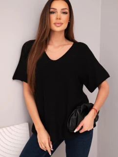 Dámská svetr s krátkým rukávem a výstřihem do V černá