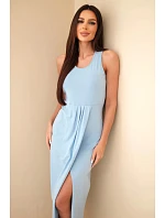 Dámské bavlněné midi šaty bez rukávů s řasením modrá