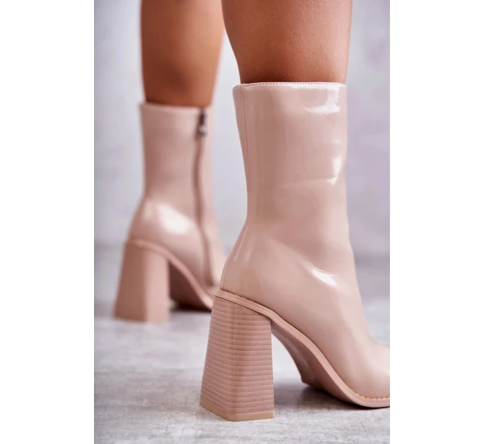 Dámské lakované kozačky Béžové Margit