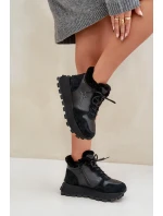 Kožené dámské tenisky trapery s kožešinou na platformě Big Star OO274A329 černé Kožené dámské tenisky trapery s kožešinou na platformě Big Star OO274A329 černé