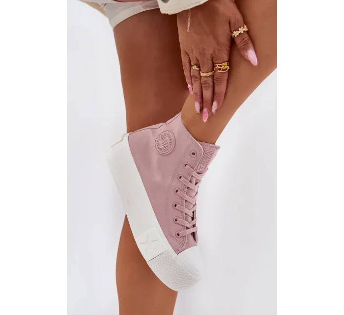 Dámské plátěné tenisky na platformě Big Star – růžové