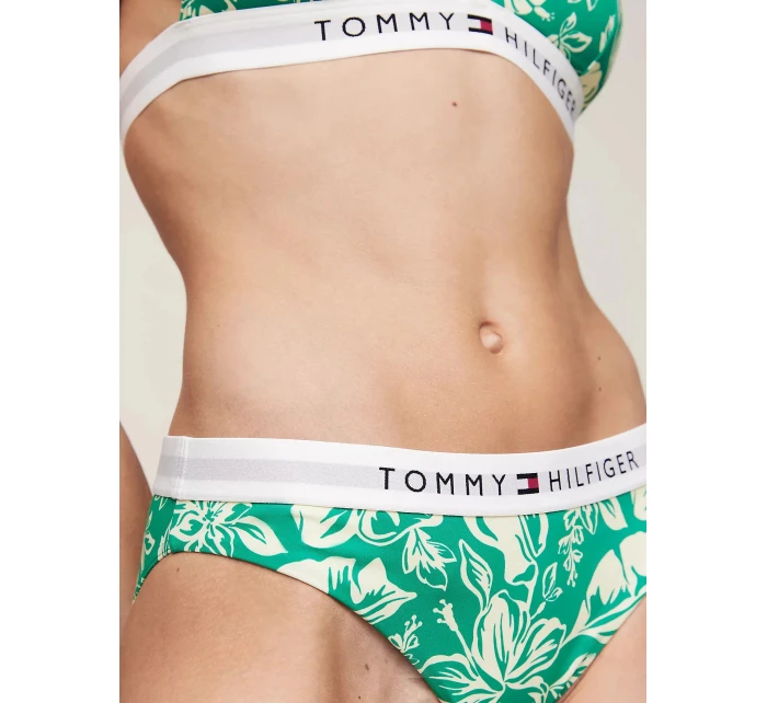 Dámské plavkové kalhotky UW0UW05366 0IE zelené se vzorem - Tommy Hilfiger