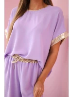 Viskózový komplet se zlatým lemováním světle fialová