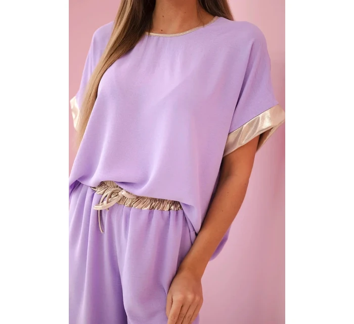 Viskózový komplet se zlatým lemováním světle fialová
