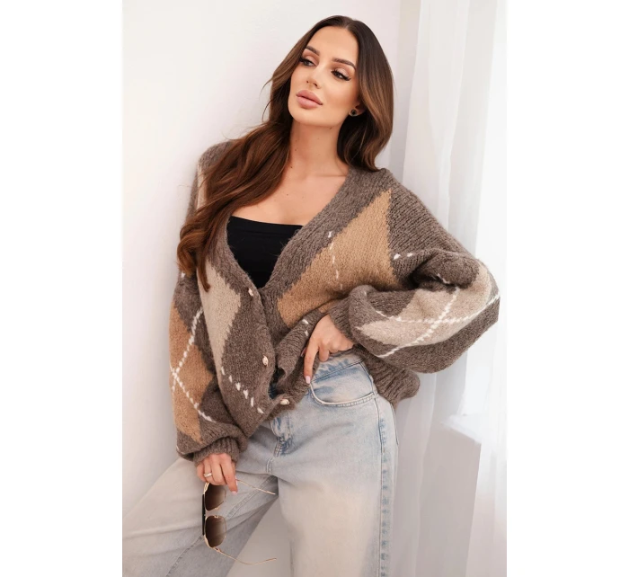 Dámský svetr s model 21774791 na knoflíky fango - K-Fashion Dámský svetr s model 21774791 na knoflíky fango - K-Fashion