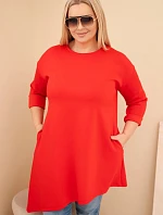 Dámská sukýnka Plus Size z viskózy s volným střihem a dlouhým rukávem červená