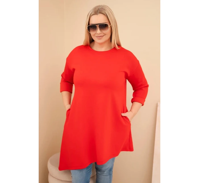 Dámská sukýnka Plus Size z viskózy s volným střihem a dlouhým rukávem červená