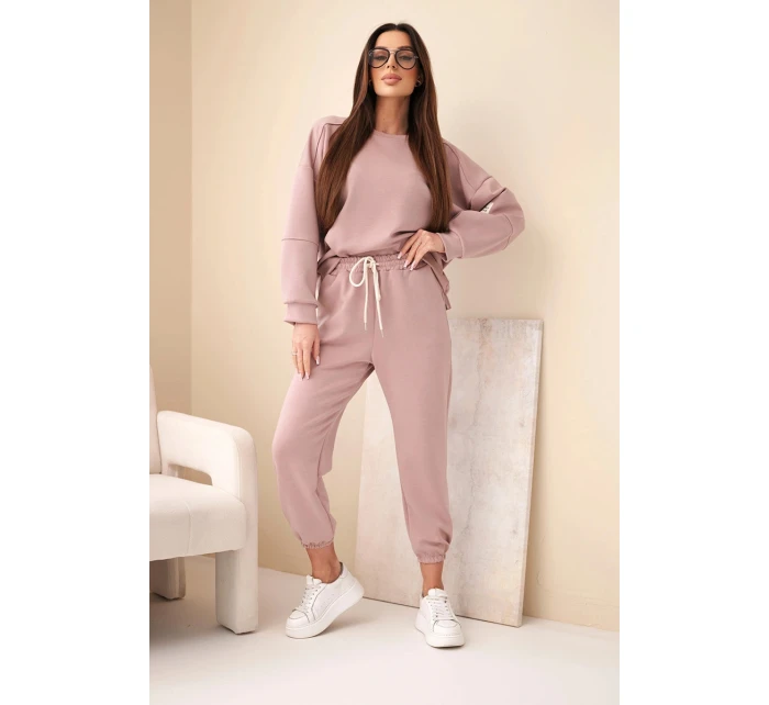 Komplet teplákové + kalhoty máslová látka tmavě růžová