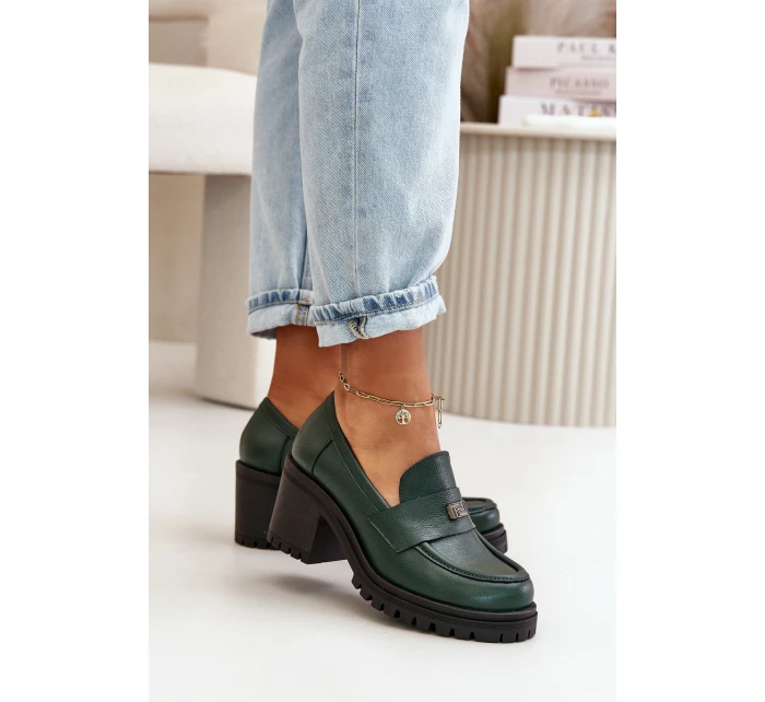 model 21669241 Elegantní dámské polobotky na podpatku přírodní kůže tmavě zelené - Zazoo model 21669241 Elegantní dámské polobotky na podpatku přírodní kůže tmavě zelené - Zazoo