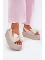 Dámské Kožené Sandály Na Platformě S Mašlí model 21701869 Béžové - CheBello