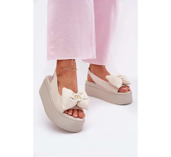 Dámské Kožené Sandály Na Platformě S Mašlí model 21701869 Béžové - CheBello