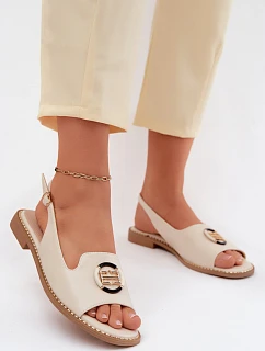 Dámské sandály na nízkém podpatku s ozdobou model 22133697 Krémové - S.Barski