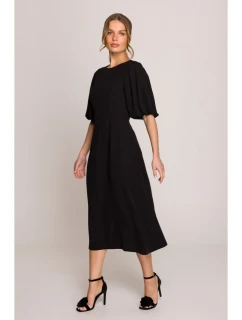 model 20966254 Šaty s puff rukávy černé - STYLOVE
