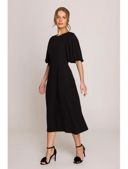 model 20966254 Šaty s puff rukávy černé - STYLOVE model 20966254 Šaty s puff rukávy černé - STYLOVE