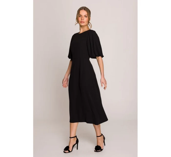 model 20966254 Šaty s puff rukávy černé - STYLOVE model 20966254 Šaty s puff rukávy černé - STYLOVE