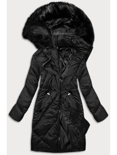 Dlouhá černá dámská zimní bunda (23070-1)