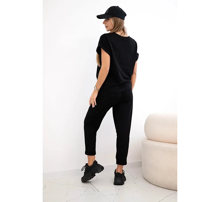 Bavlněný komplet halenka + kalhoty černý Bavlněný komplet halenka + kalhoty černý