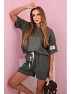 Dámská máslová souprava s šortkami s vysokým pasem khaki