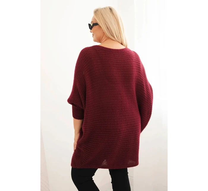 Dámský svetr Plus Size s model 21397613 pončo bordový - K-Fashion Dámský svetr Plus Size s model 21397613 pončo bordový - K-Fashion