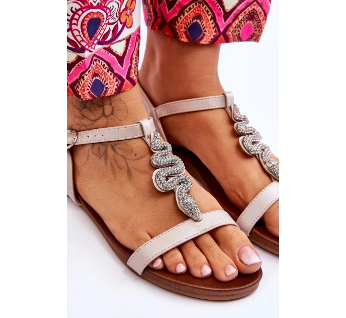 Kožené sandály s ozdobným hadem S.Barski KV-5541-42 Béžový