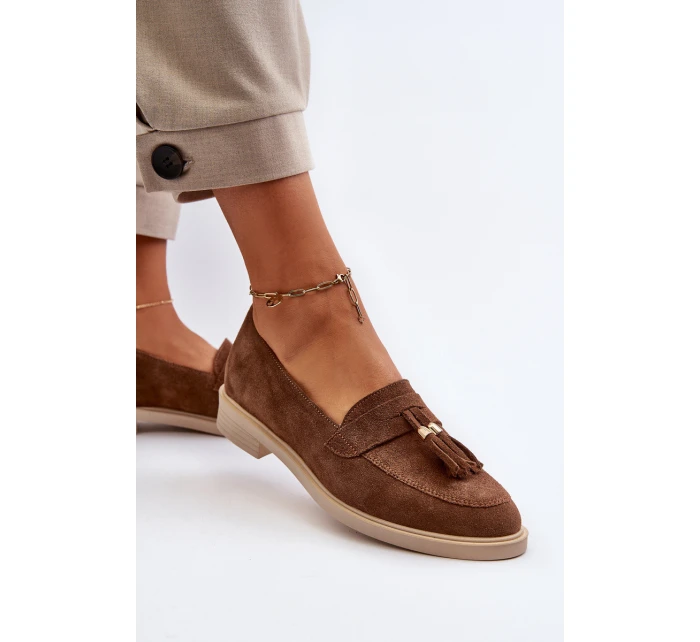 model 21652470 Semišové Dámské Mokasíny na Ploché Podrážce Hnědé - Zazoo