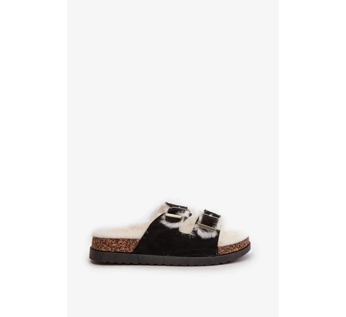 Dámské Pantofle S Přezkami A Kožešinou Černé Ezilena